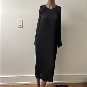 Oak + and Fort Pleates Midi Dress Longsleeve Black Elegant Sleek Medium M New